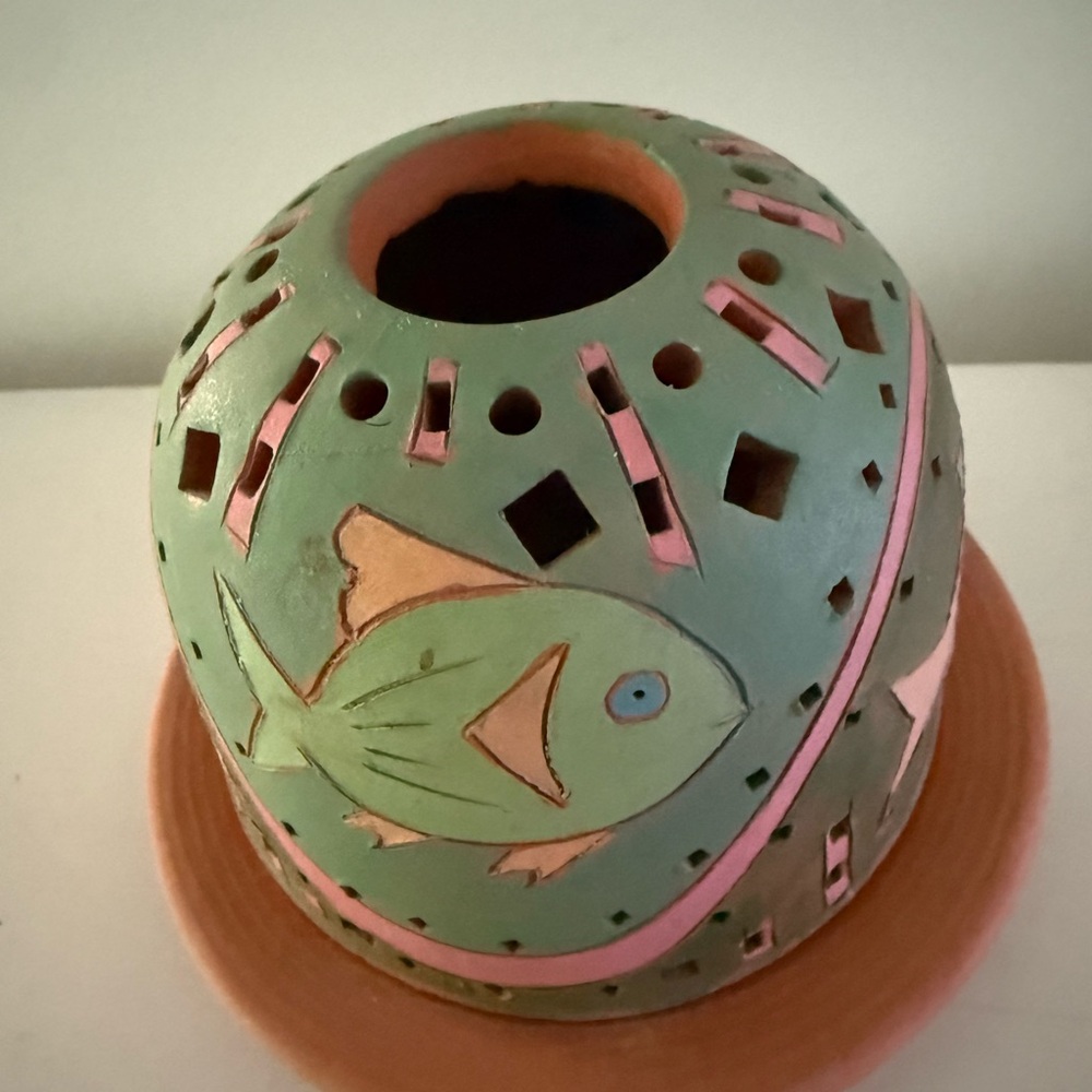 Fairy Lamp Terracotta With Decorative Fish Design. - Picture 2 of 9